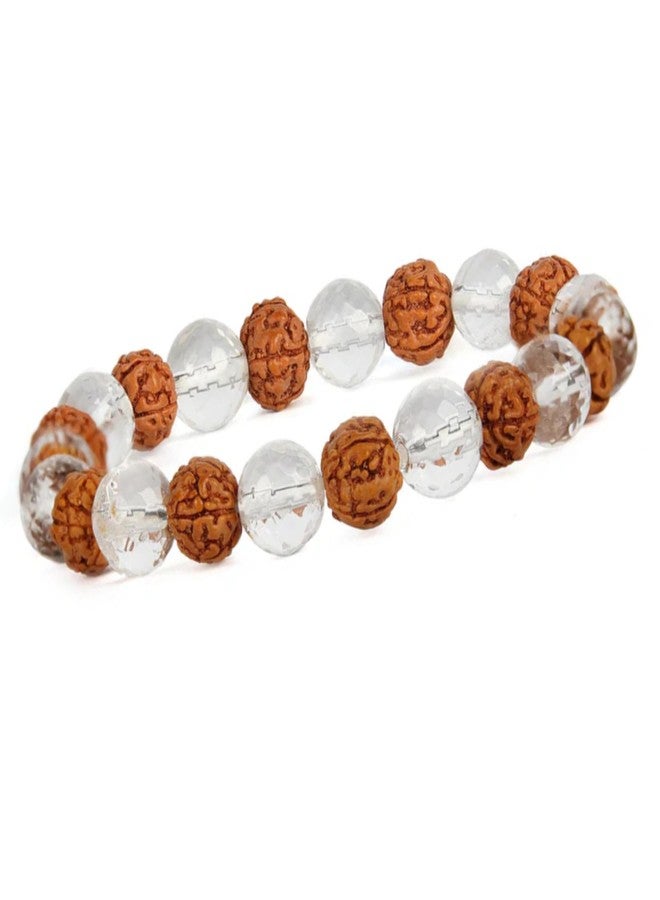 TAURISH Natural Clear Quartz and Rudraksha Bracelet for Women and Men 8mm Natural Healing Crystal and Sacred Beads, Stretchable Design, Spiritual Energy and Emotional Balance Bracelet Pack of 2 - Image 1
